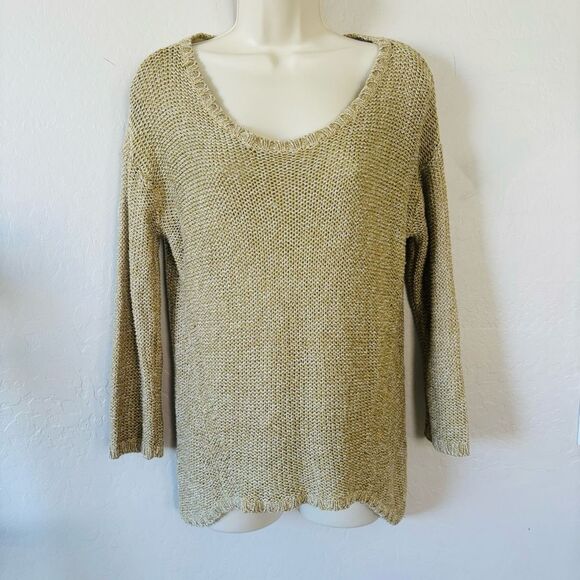 Quinn Sweater scoop neck tan and ivory marled rare 1990’s fisherman swea… - Picture 2 of 8